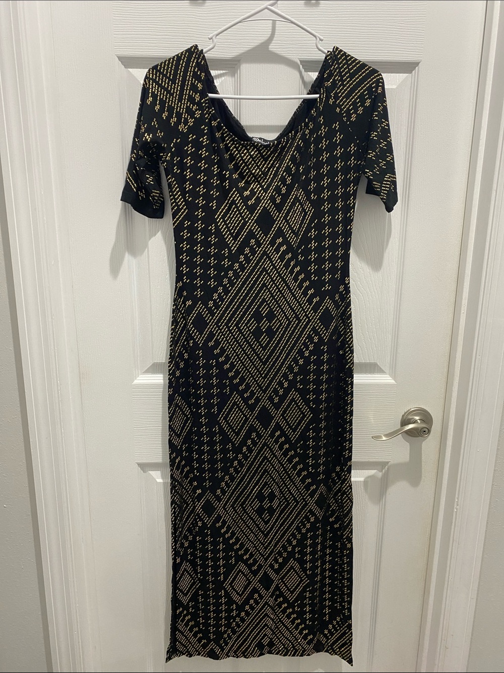 NWT! Black & Gold Geometric Beledi Maxi Dress by Melodia Designs